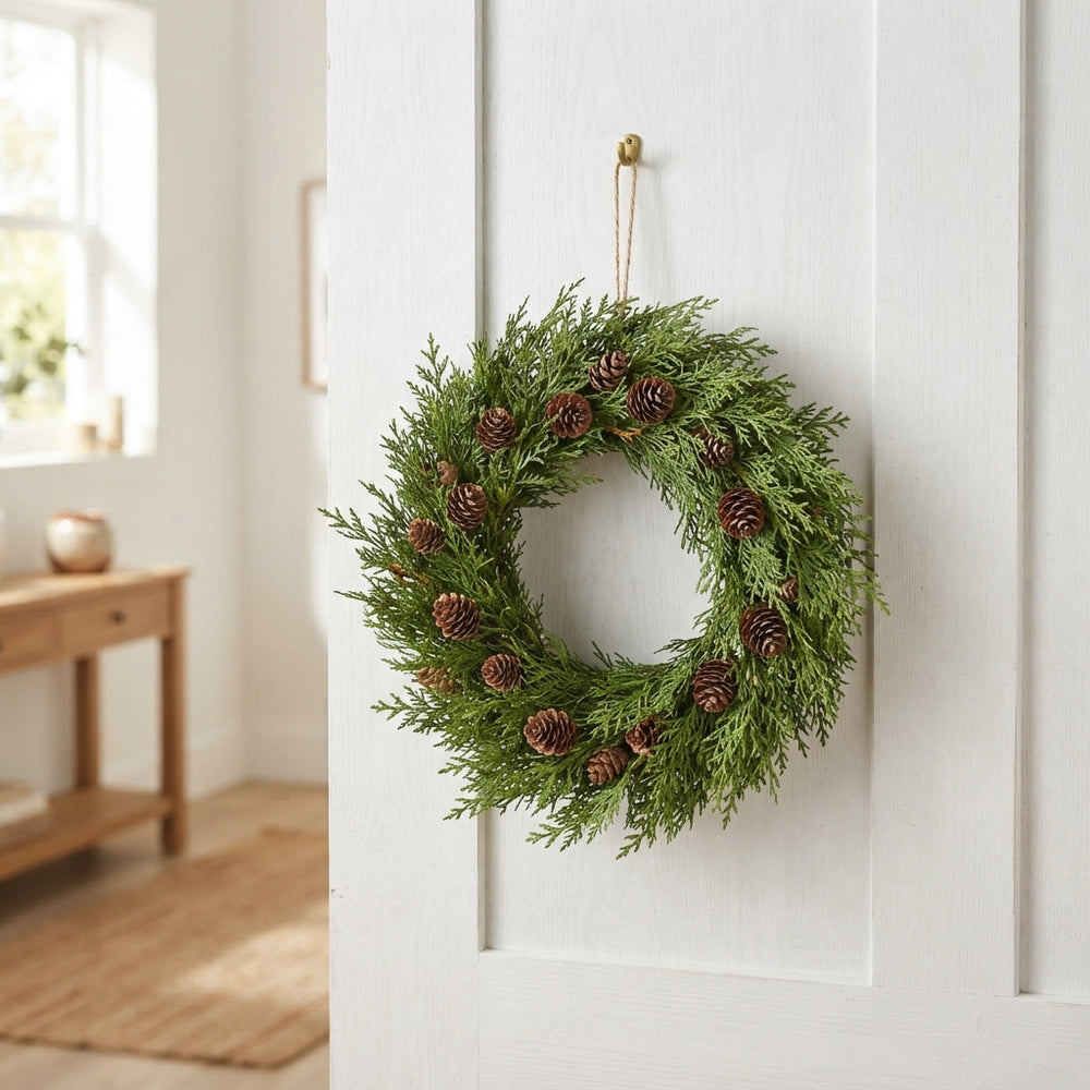 Green Cypress Pinecone Wreath – 20cm