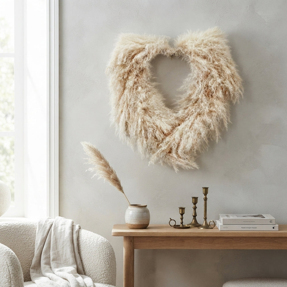 Bleached Lao Grass Heart Wreath – 40cm