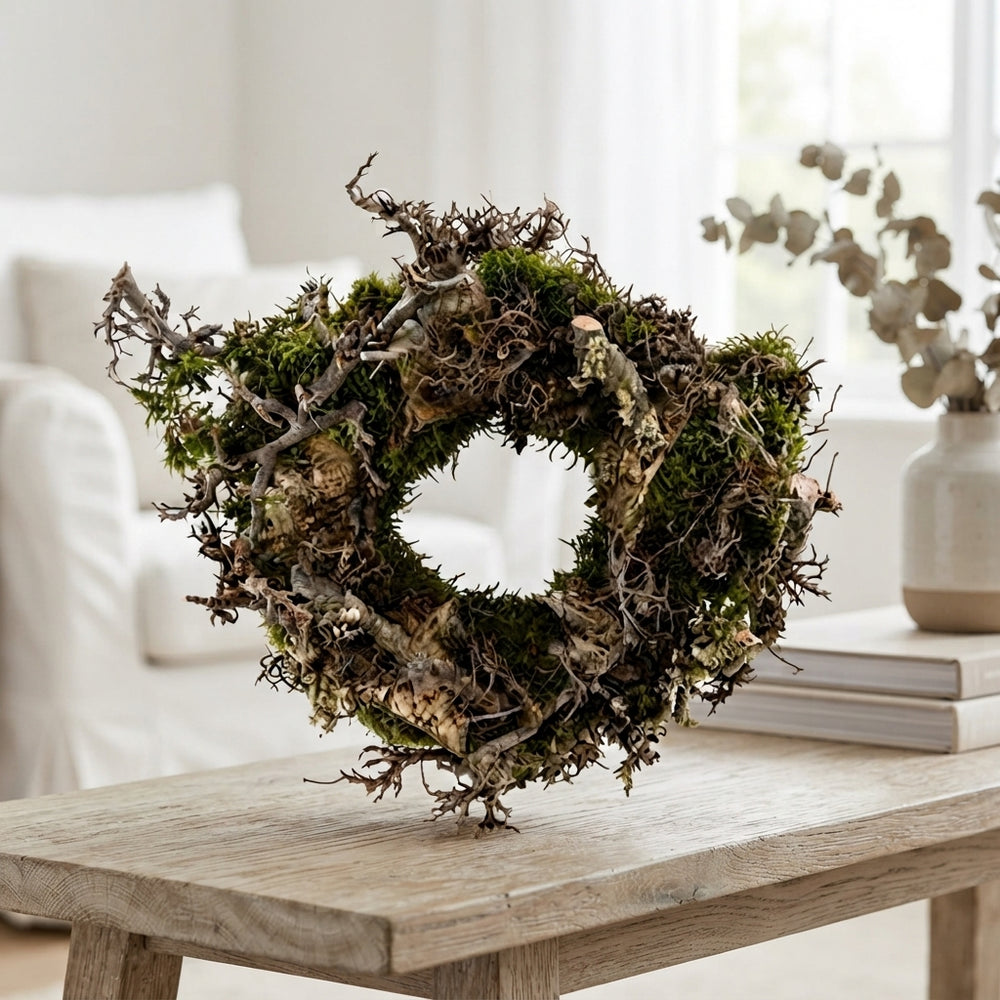 Natural Moss and Bark Wreath – 35cm