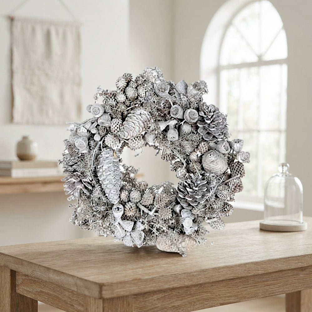 White Wax Flower Wreath – 23cm