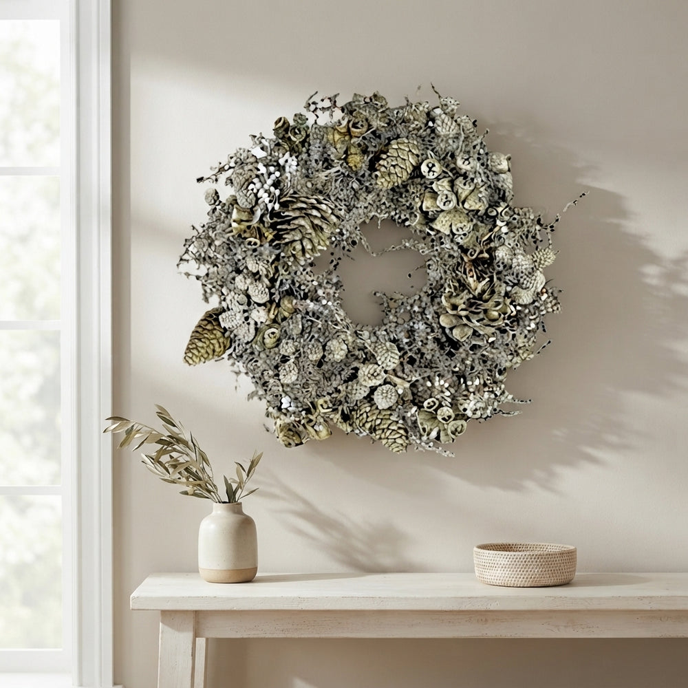 Mixed Fruit Wax Wreath – Antique Olive, 35cm