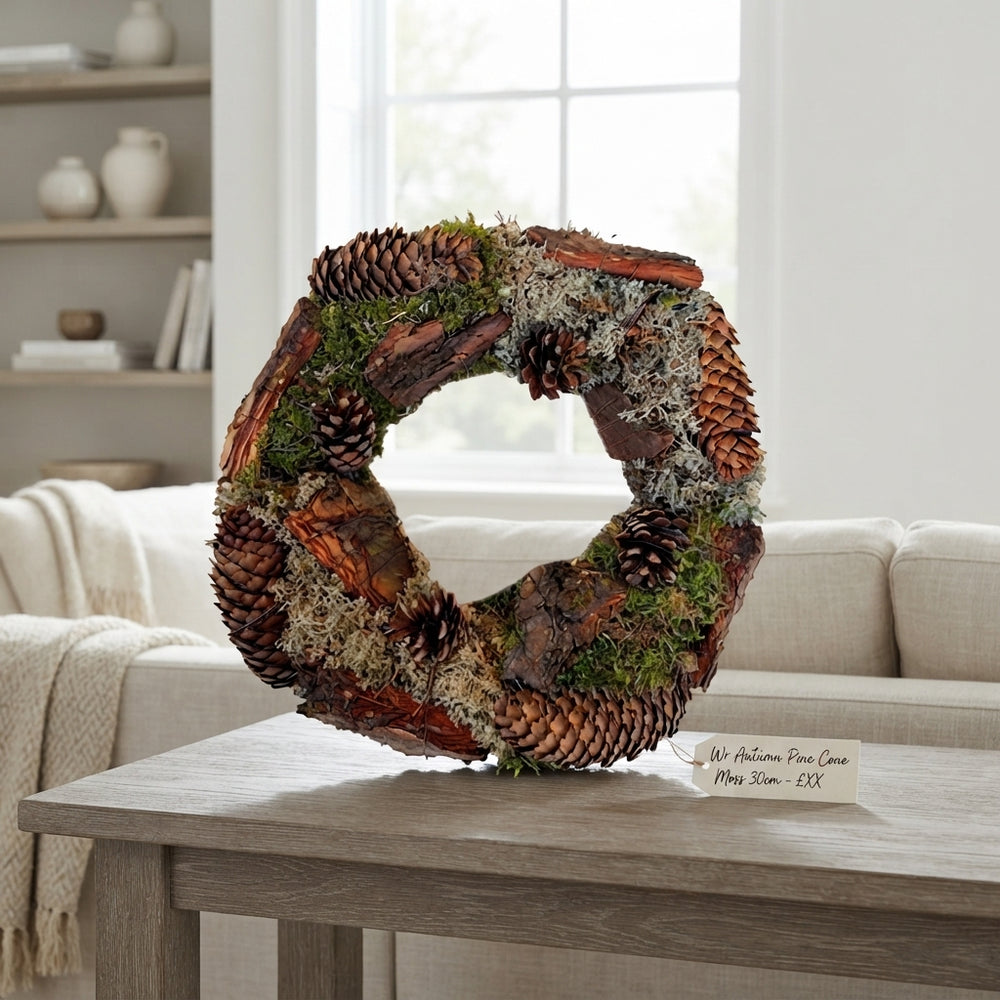 Green Pine Cone Moss Wreath – 30cm
