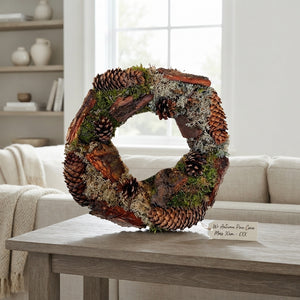 Green Pine Cone Moss Wreath – 30cm