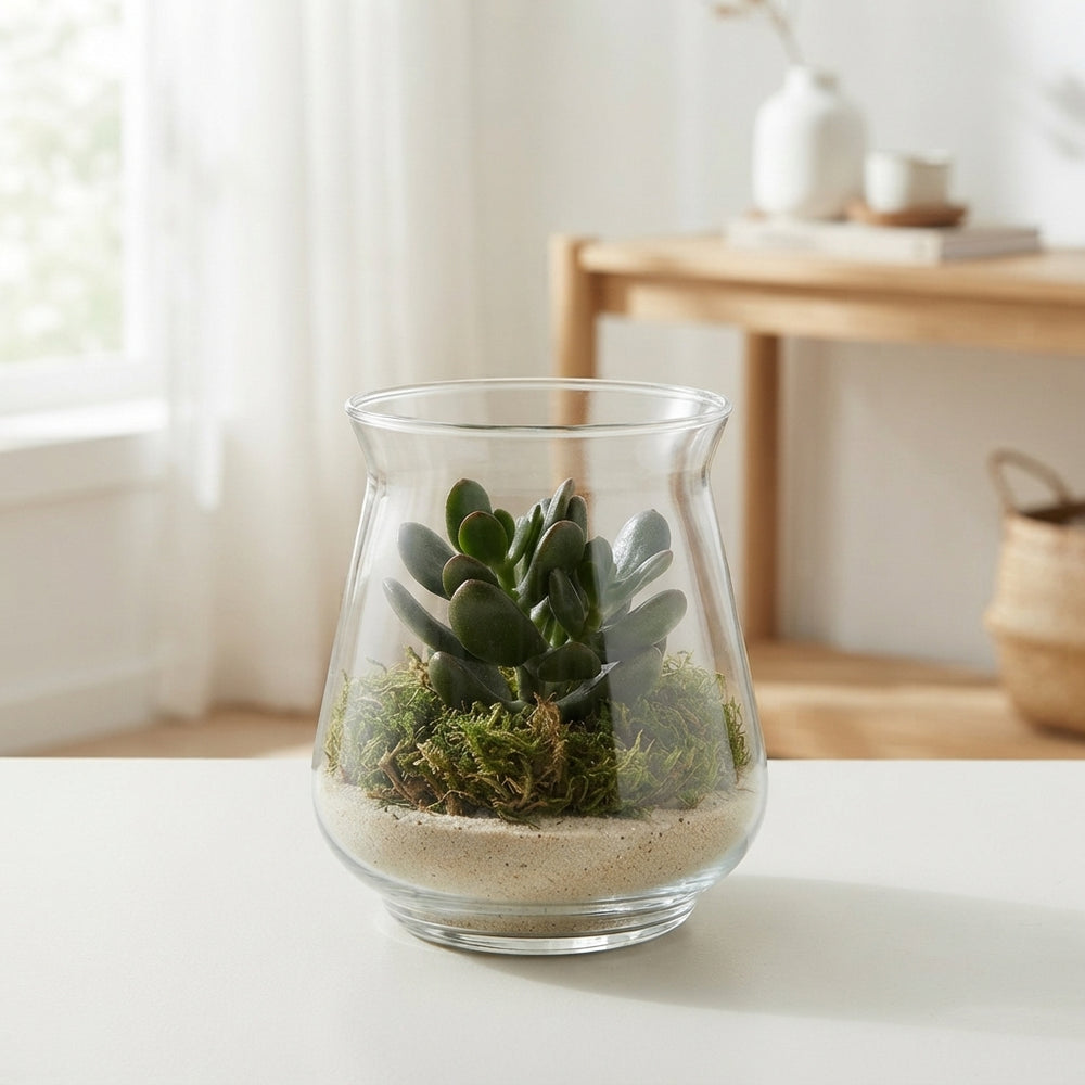 Succulent Arrangement in Glass Pot – 10cm