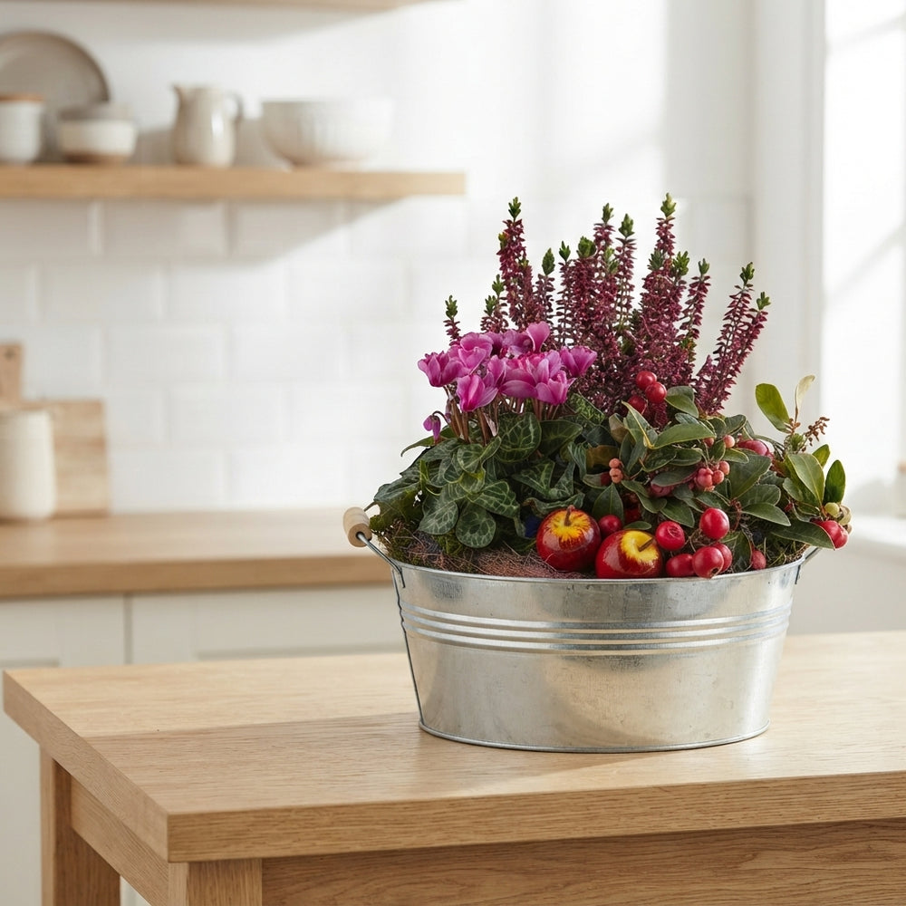 Mixed Colour Floral Arrangement – Round Zinc Pot