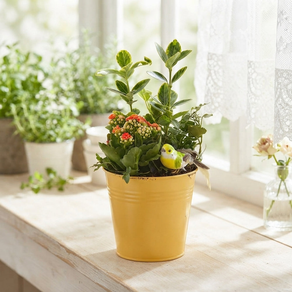 Mixed Colour Flower Arrangement in Yellow Bucket