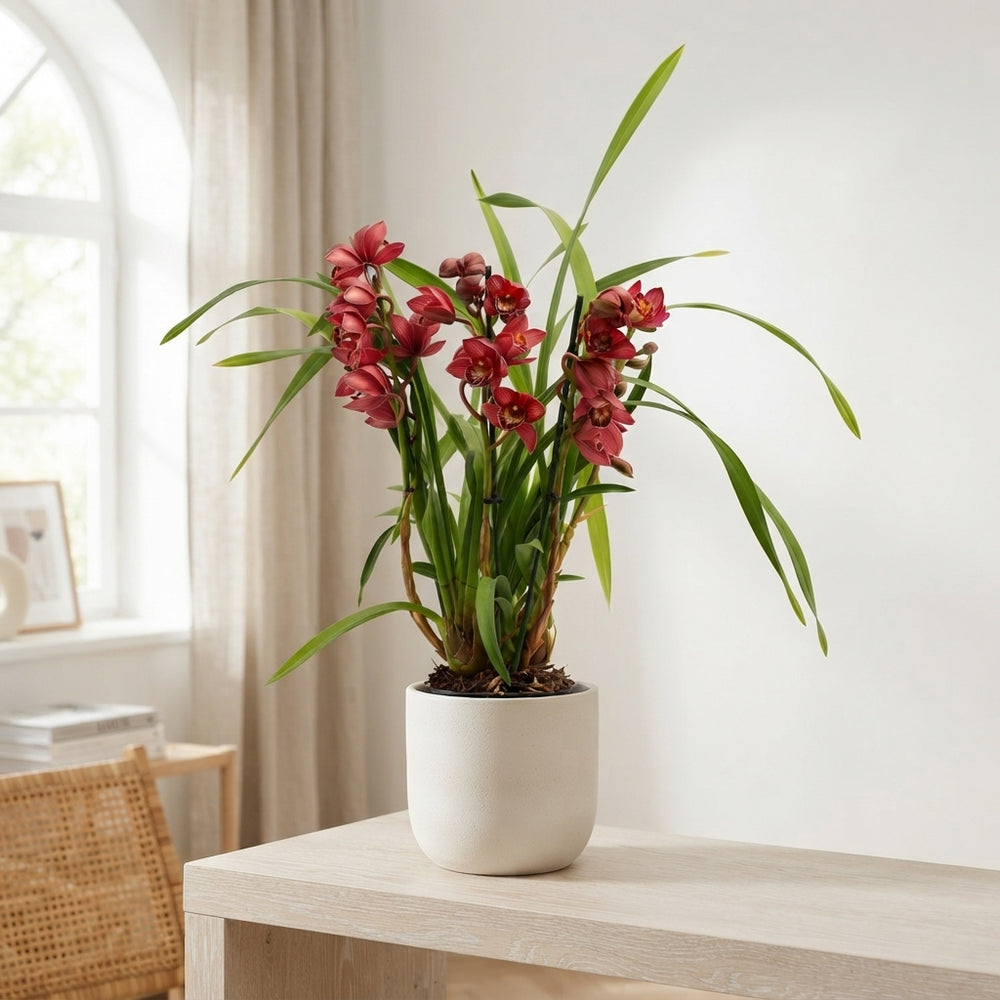 Red Cymbidium Orchid – 14cm Pot, 85cm Tall