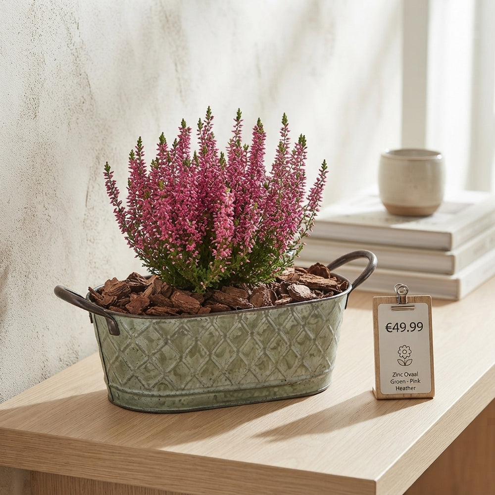 Outdoor Green Arrangement in Oval Zinc Planter – 28cm