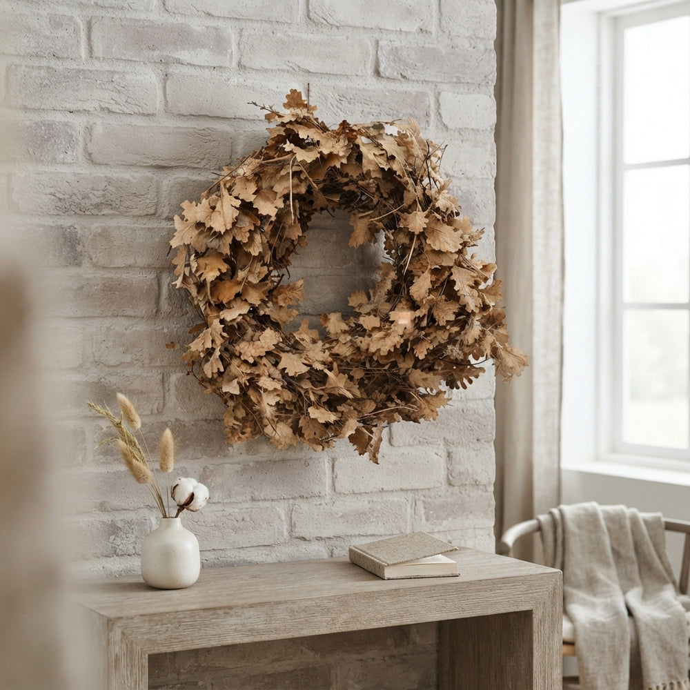 Natural Brown Oak Leaf Wreath – 30cm