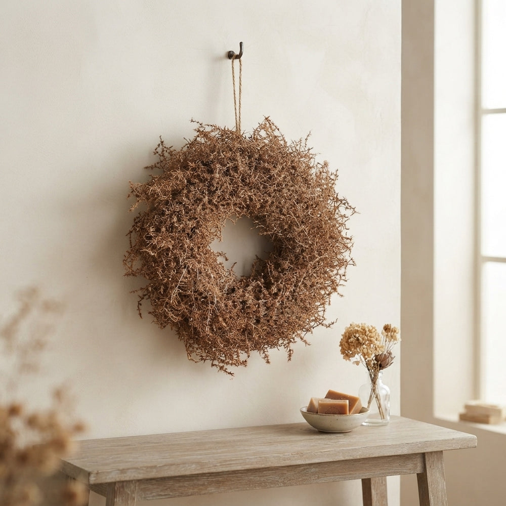 Brown Asparagus Wax Wreath – 40cm