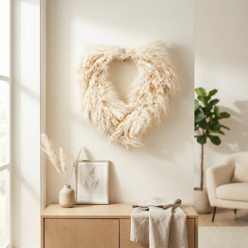 Bleached Lao Grass Heart Wreath – 40cm