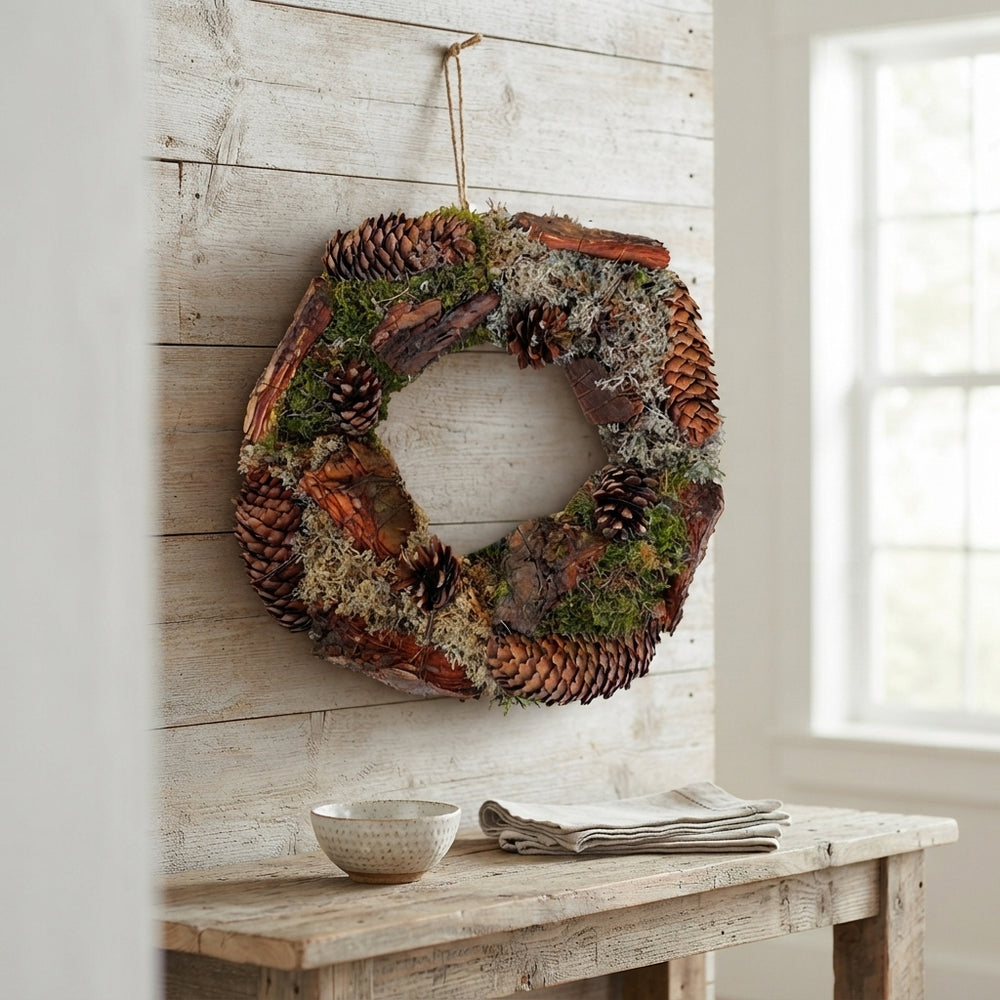 Green Moss and Pinecone Wreath – 30cm