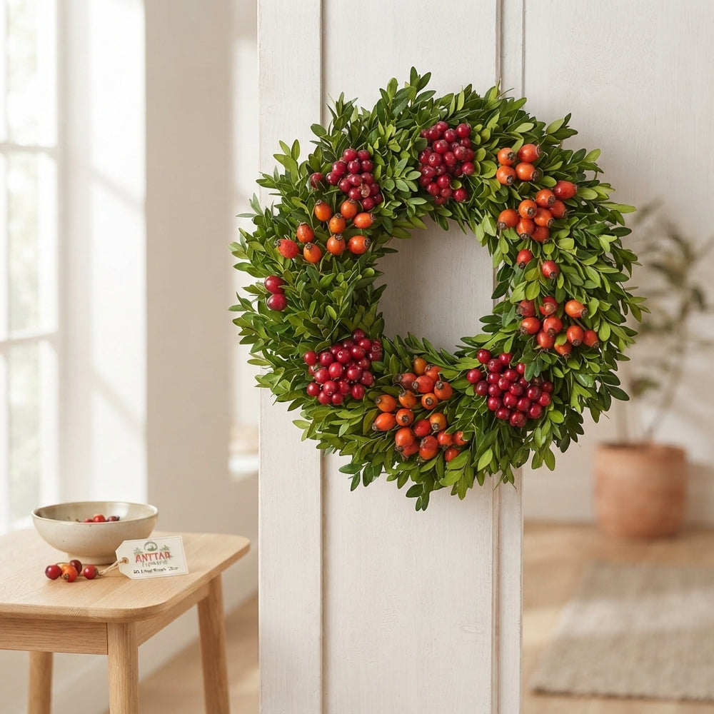 Mixed Colour Decorative Plant Wreath – 20cm