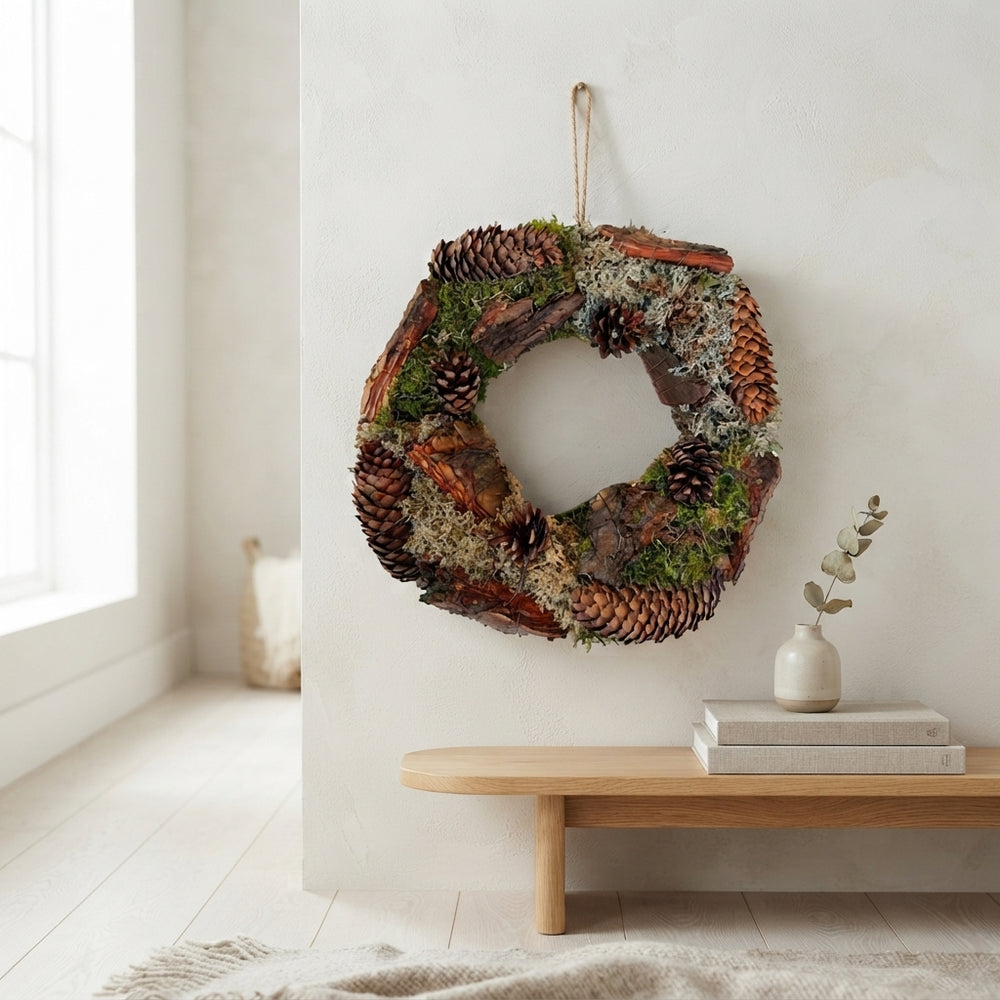 Green Pine Cone Moss Wreath – 30cm