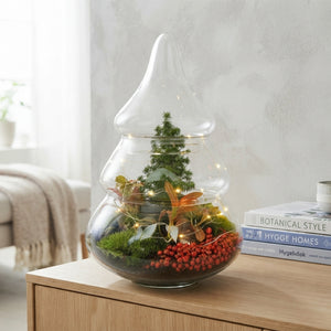 Christmas Tree Terrarium with LED Lights – 24cm Glass