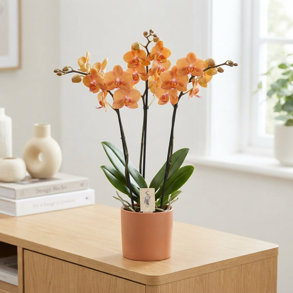 Orange Phalaenopsis Orchid – 12cm Pot, 70cm High