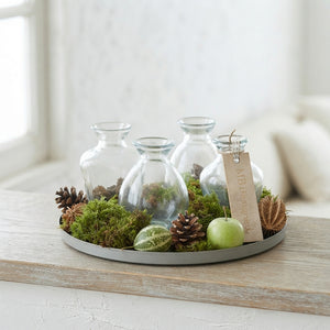 Zinc Arrangement with Two Glass Bottles – 18cm