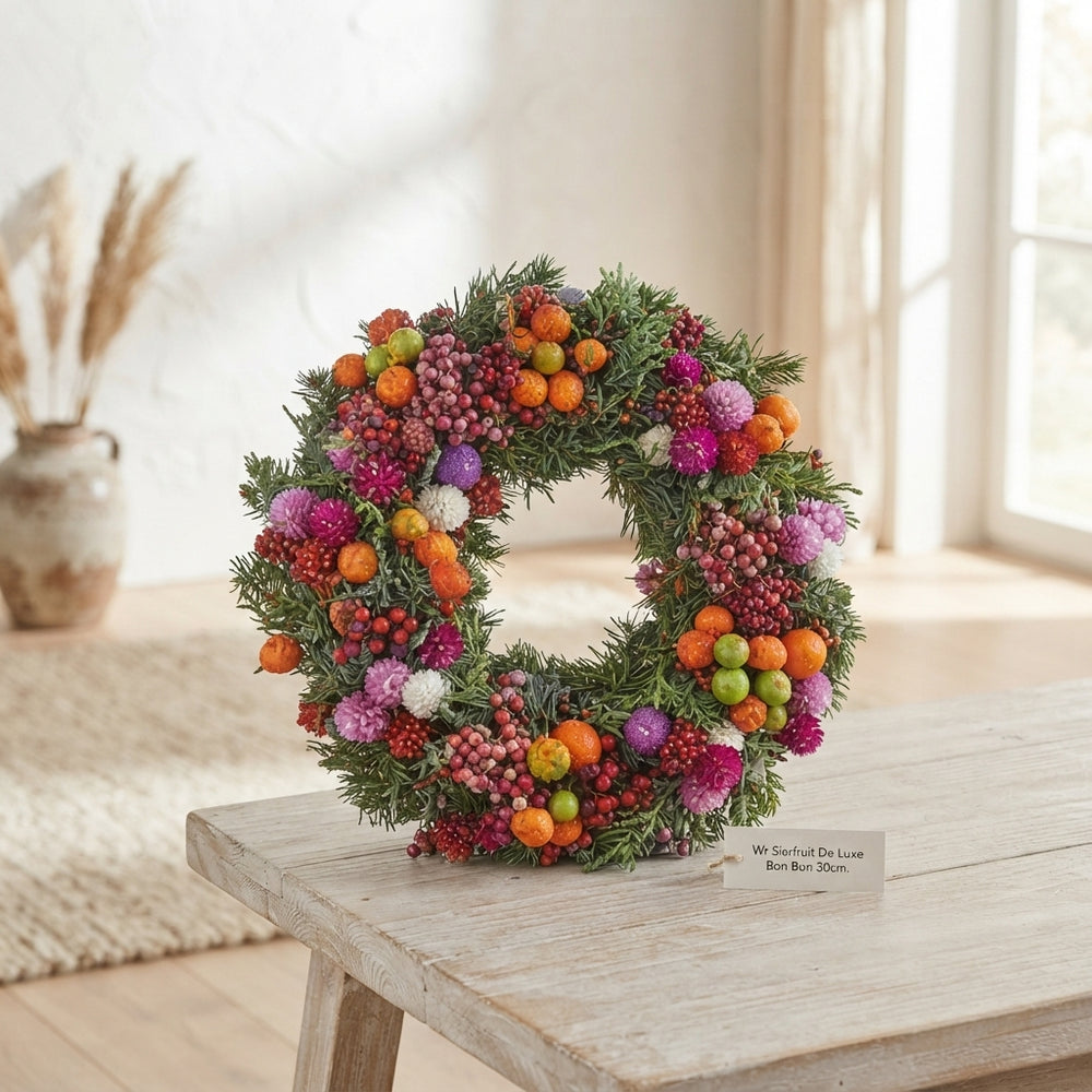 Mixed-Colour Dried Fruit Wreath – 30cm