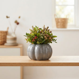 Grey Lying Pumpkin Arrangement – 23cm Ceramic Pot
