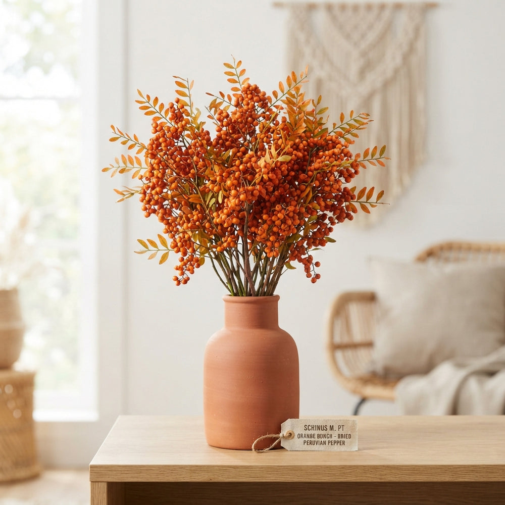 Orange Schinus Dried Flower Bunch – 10 Stems