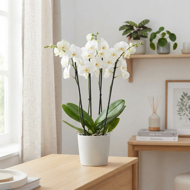White Phalaenopsis Orchid – 12cm Pot, 65cm