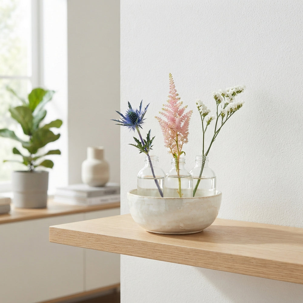 Three-Bottle Plant Arrangement in Ceramic Bowl – 20cm