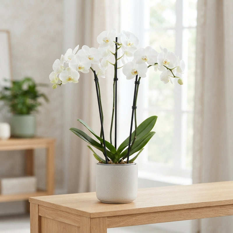 White Phalaenopsis Orchid – 15cm Pot, 60cm Tall