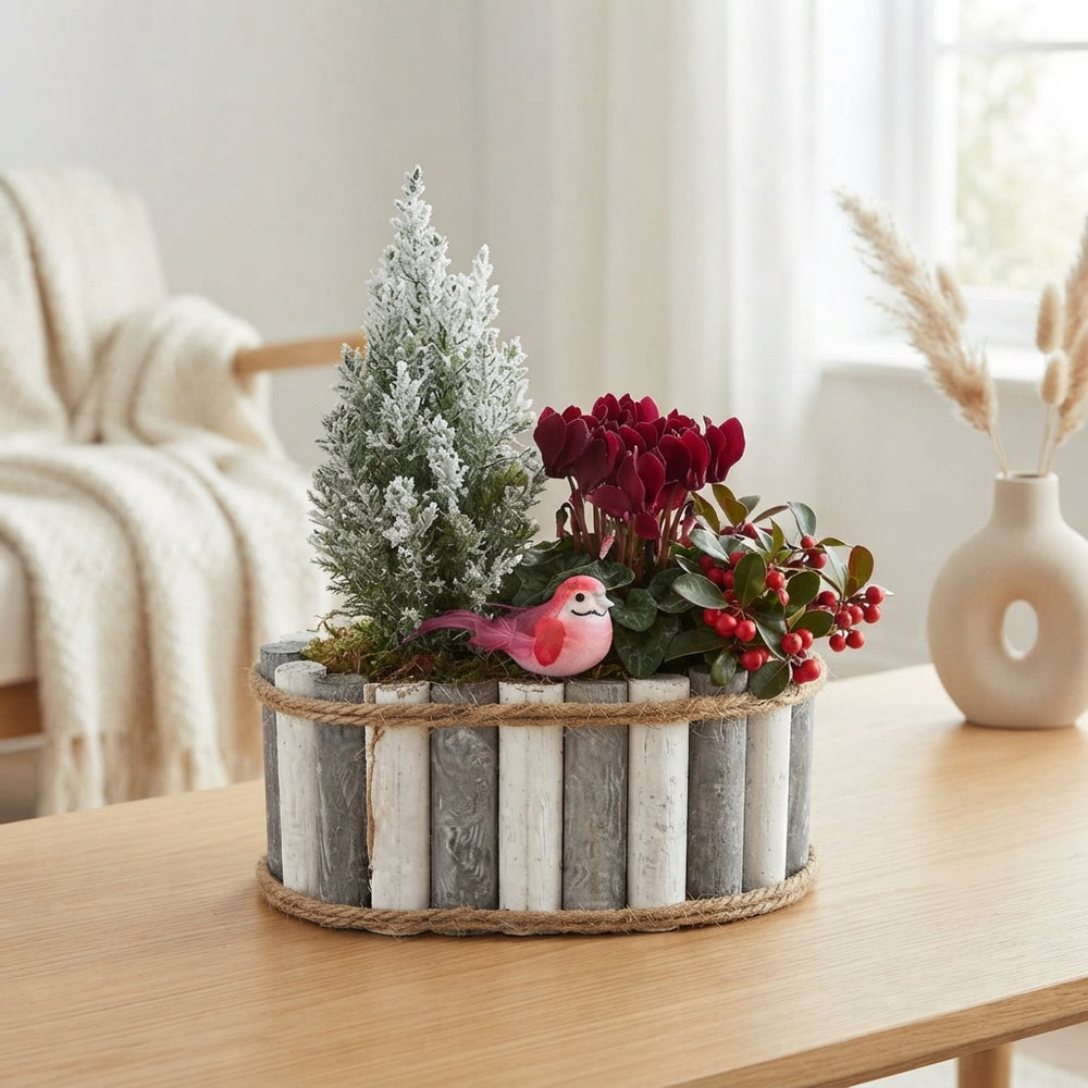 Mixed Colour Arrangement in Oval Grey and White Planter