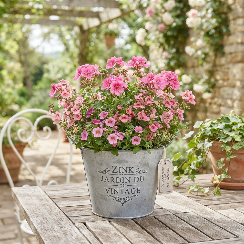 Vintage Pink Zinc Garden Arrangement – 24cm Pot
