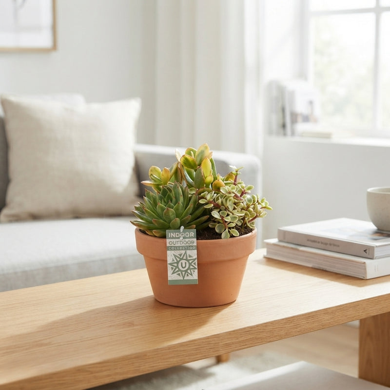 Mixed Succulent Arrangement in Grey Ceramic Pot – 17cm