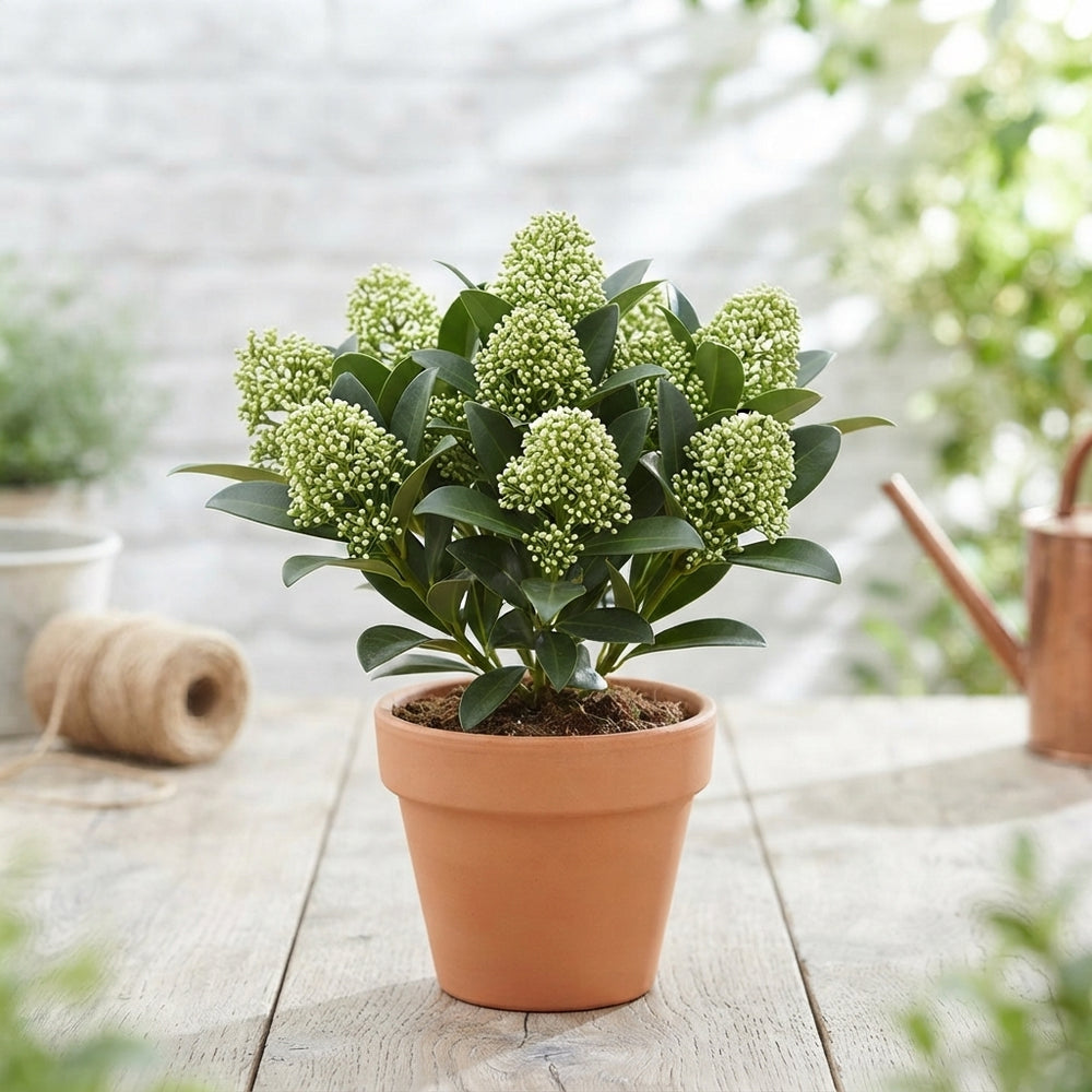Skimmia japonica 'White Globe' – 10.5cm Pot