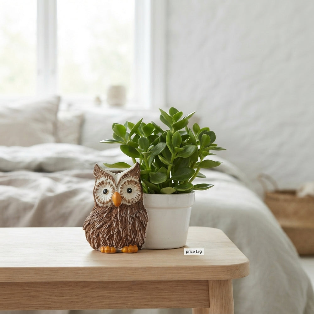 Green Artificial Grass in Ceramic Owl Pot