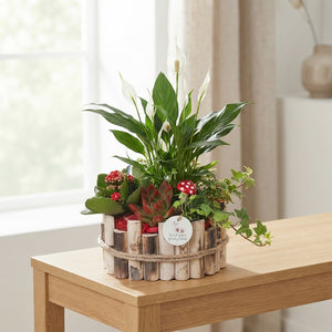 Small Autumn Arrangement in Oval Wooden Pot – 23cm
