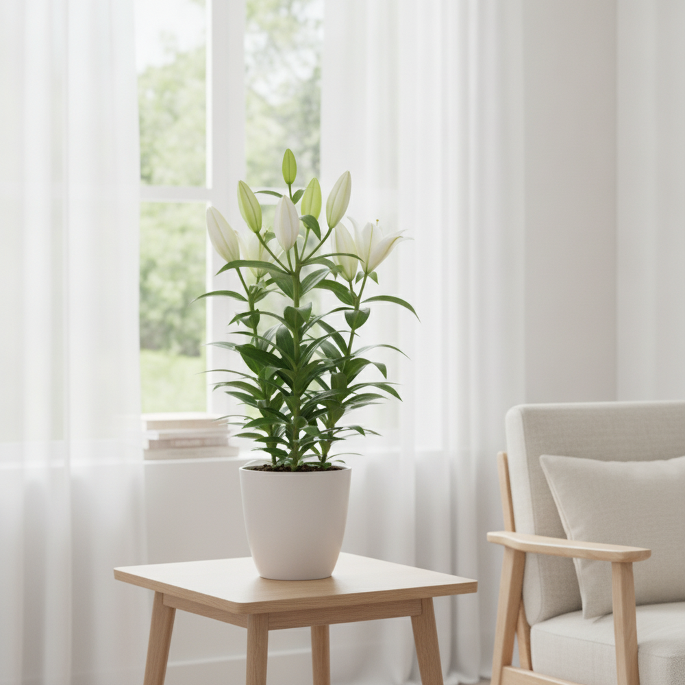 White Oriental Lily (Lilium) — 3 Stem, 17cm Pot
