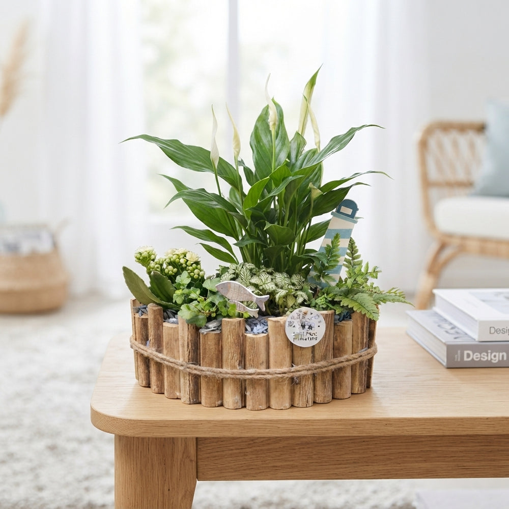 Large Blue Maritime Plant Arrangement – 35cm Wooden Boat
